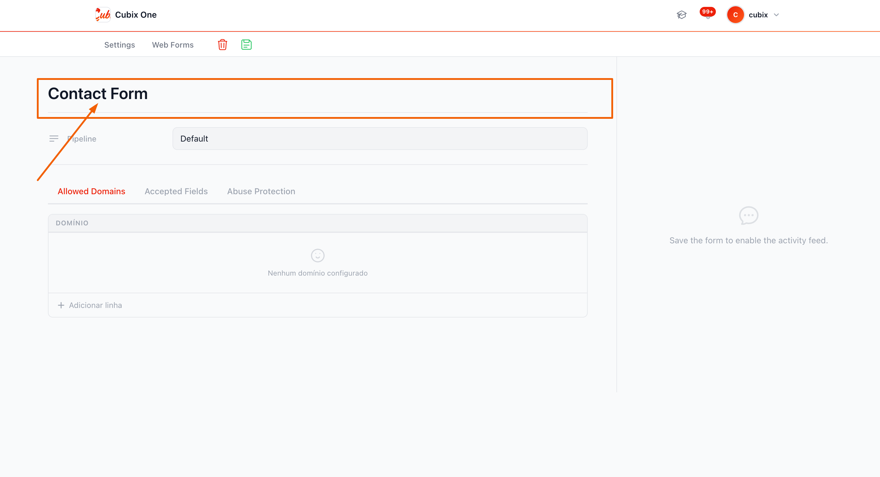Webform creation form
